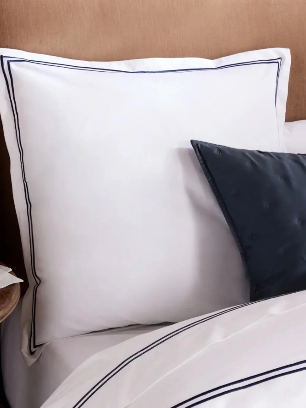 New Organic Crisp Percale Embellished Euro Sham White Navy